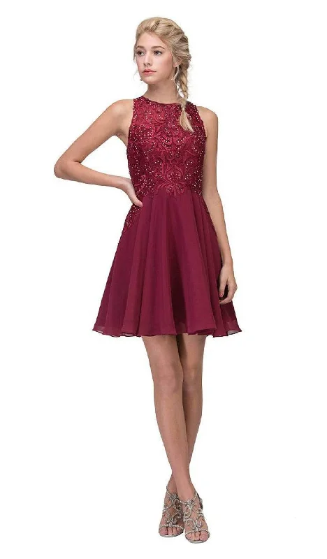 trendy party dress online -Cocktail dress for black tie eventsEureka Fashion - 6025 Lace Halter Chiffon A-line Dress