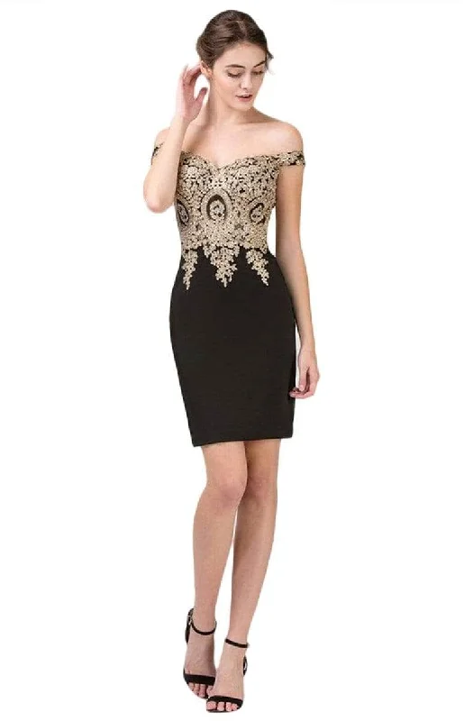 Cocktail dress with ruchingEureka Fashion - 6032 Off-Shoulder Embroidered Cocktail Dress