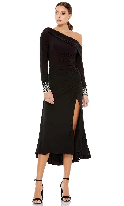 long party dress online -Cocktail dress with retro vibeIeena Duggal - 26485 Long Sleeve One Shoulder Dress