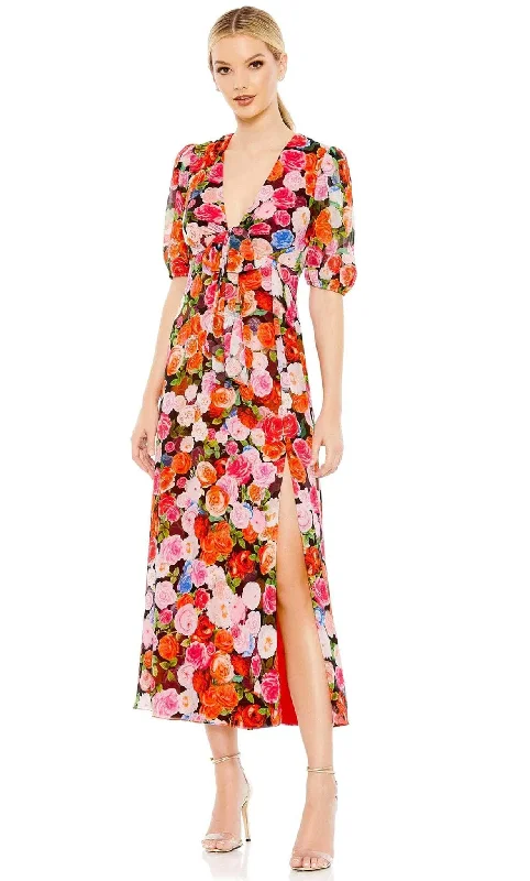 plus size party dress for date -Cocktail dress with draped bodiceIeena Duggal 55626 - Floral Print Chiffon Dress