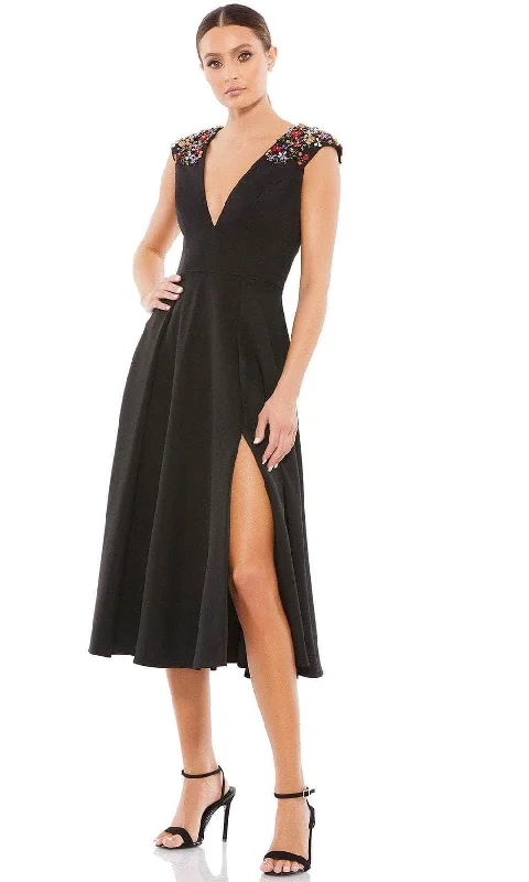 Cocktail dress with asymmetrical hemIeena Duggal 70214 - Cap Sleeved Plunging V Neck Dress