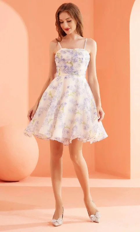 Cocktail dress with illusion hemJ'Adore Dresses J22076 - Lavender-Motif Short A-line Dress