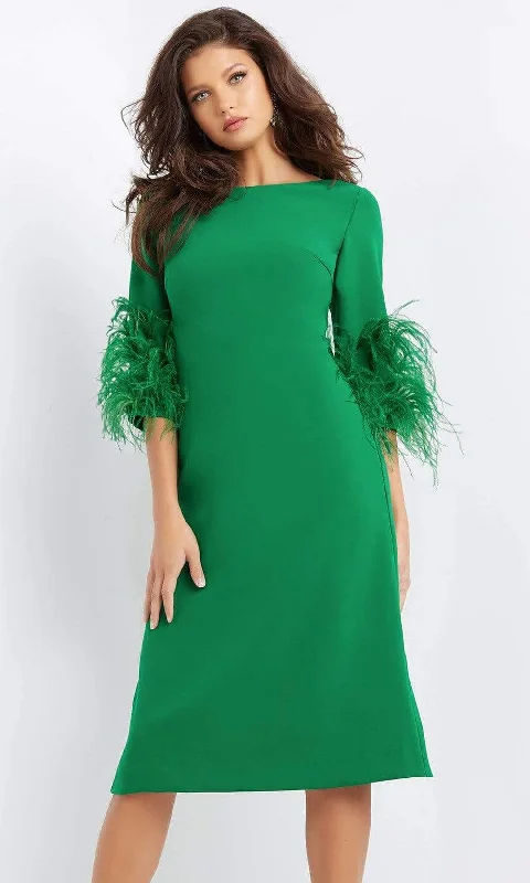 Cocktail dress with satinJovani - 07341 Feather Fringed Quarter Sleeve Dress