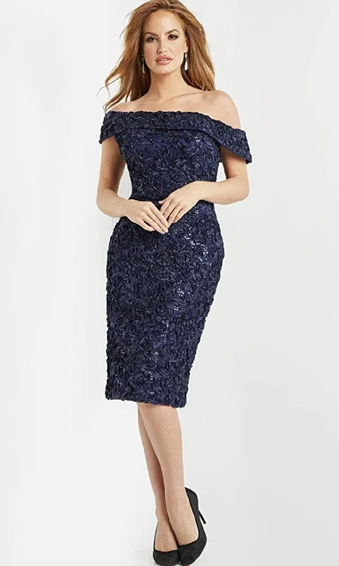 sparkly party dress online -Black cocktail dressJovani 09767 - Embroidered Off Shoulder Evening Dress