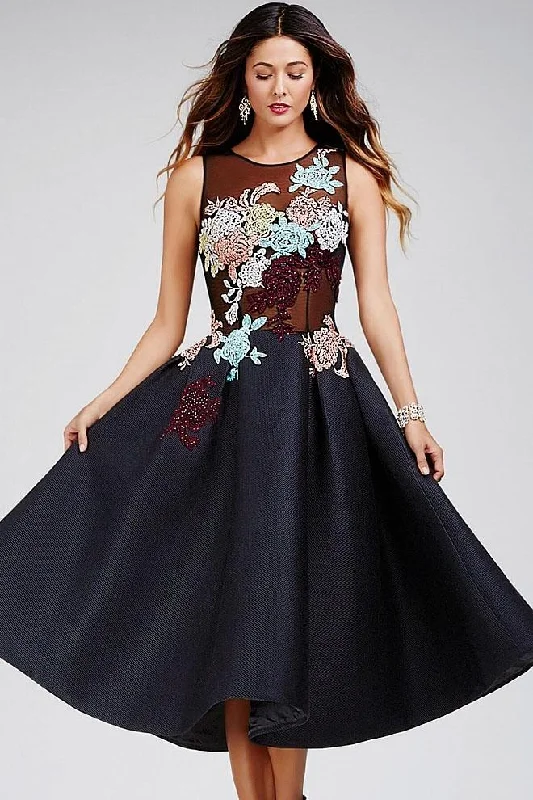 Cocktail dress with sweetheart bodiceJovani - 23695 Multi-Colored Sheer Jewel A-line Dress