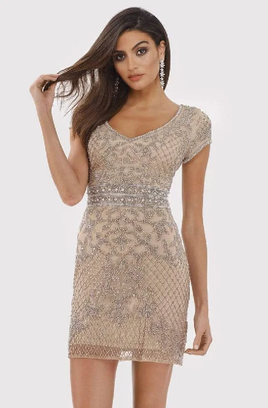 white party dress online -Cocktail dress with fit and flareLara Dresses - 29571 V Neck Beaded Tulle Cocktail Dress