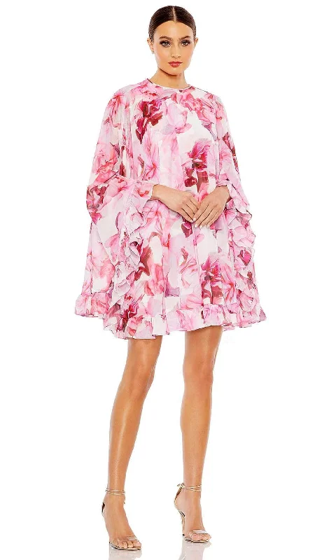 sparkly party dress online -Cocktail dress with bow accentsIeena Duggal 56027 - Cape Sleeve Floral Printed Cocktail Dress