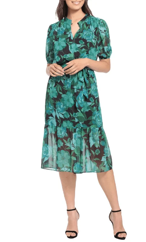 Cocktail dress with floral embroideryLondon Times T6456M - Casual Floral Tea Length Dress