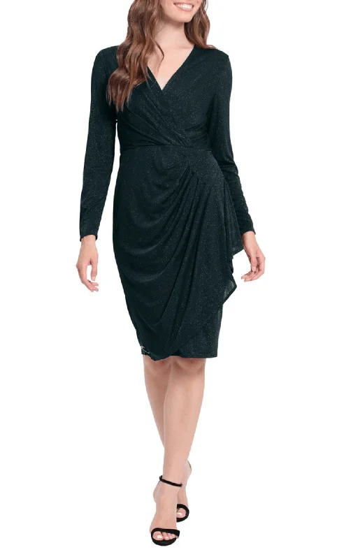 designer party dress online -Cocktail dress for promLondon Times T6498M - Faux Wrap Party Ruched Dress