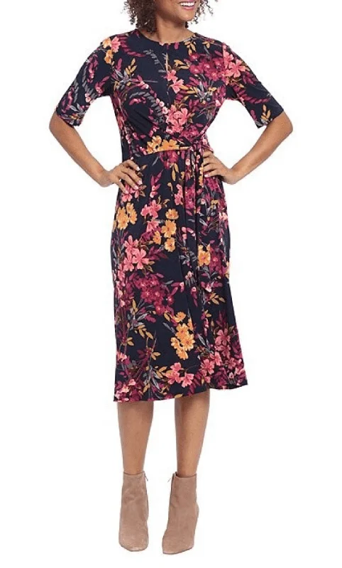 Cocktail dress with bow accentsLondon Times T6509M - Floral Keyhole Front Tea-Length Dress