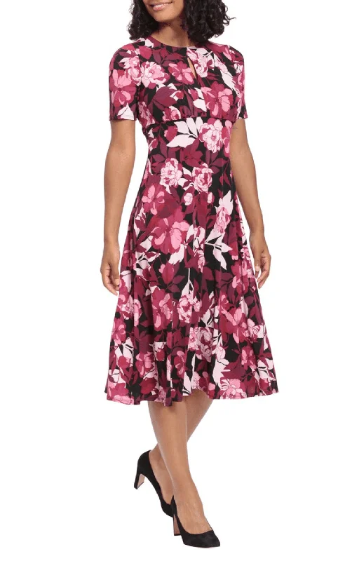 Cocktail dress with high slitLondon Times T6564M - Floral Scoop Neck A-line Dress