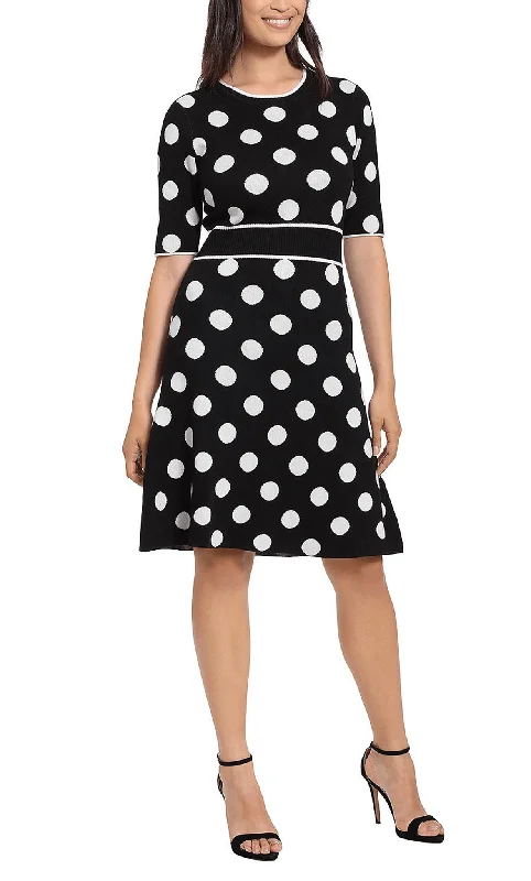 casual party dress online -Vintage cocktail dressLondon Times T6598M - Polka dot Half Sleeve A-line Dress