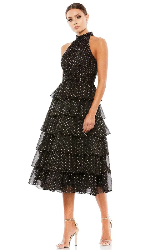 black party dress for party -Cocktail dress with plunging necklineMac Duggal 49510 - Halter Polka Dot Cocktail Dress