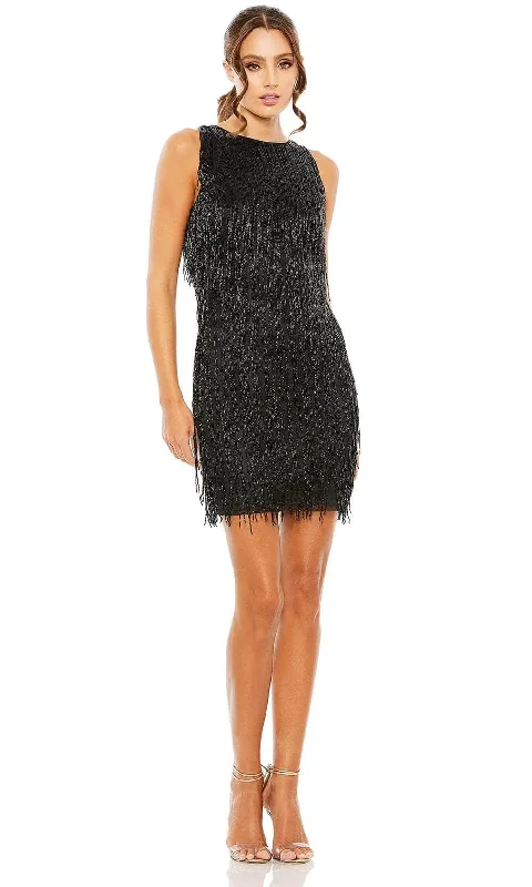 casual party dress for date -Cocktail dress with open backMac Duggal 5934 - Fringe Embellished Sleeveless Cocktail Dress