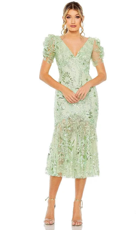 Elegant cocktail dressMac Duggal 68266 - Floral Embellished Puff Sleeves Dress