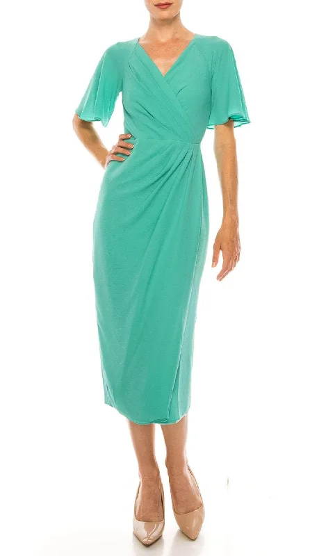 Cocktail dress with puff sleevesMaggy London G4077M - V-Neck Tea Length Formal Dress