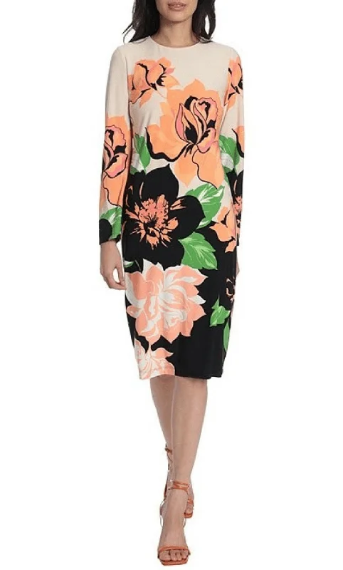 Cocktail dress with velvetMaggy London G5142M - Floral Long Sleeve Cocktail Dress