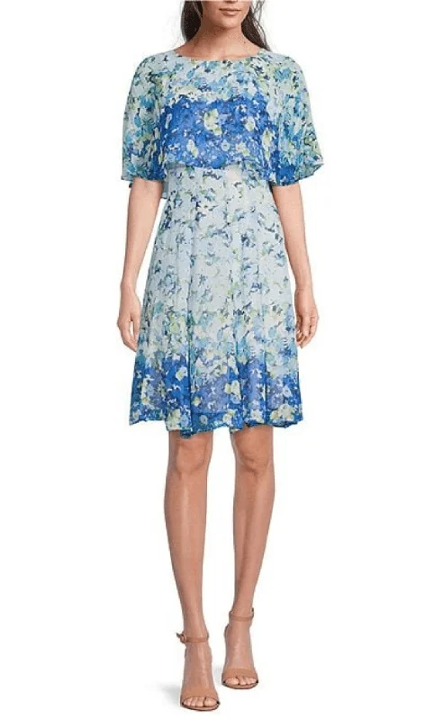 Cocktail dress with satinMaison Tara 30474MA - Floral Jewel Neck Cocktail Dress