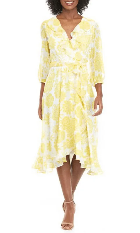 casual party dress online -Cocktail dress with sweetheart bodiceMaison Tara 58399MA - Ruffled V-Neck Floral Cocktail Dress