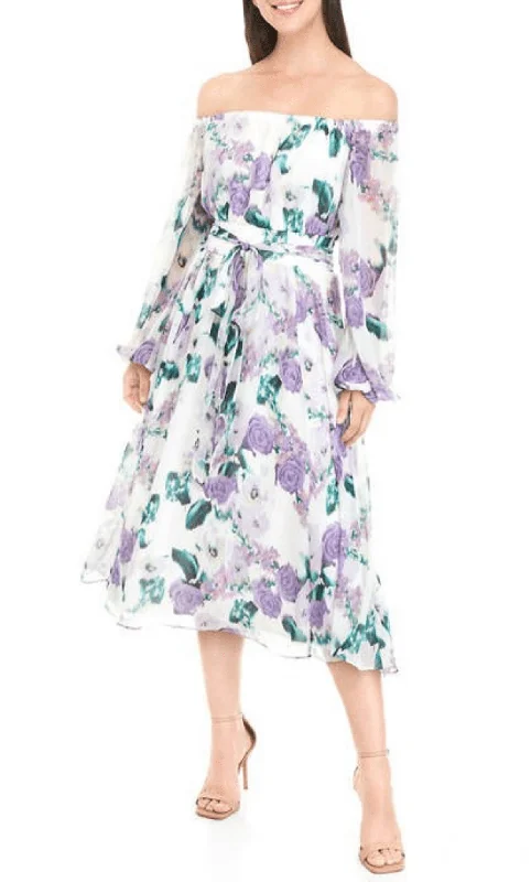 Cocktail dress with plunging necklineMaison Tara 91578M - Off Shoulder Floral A-line Dress