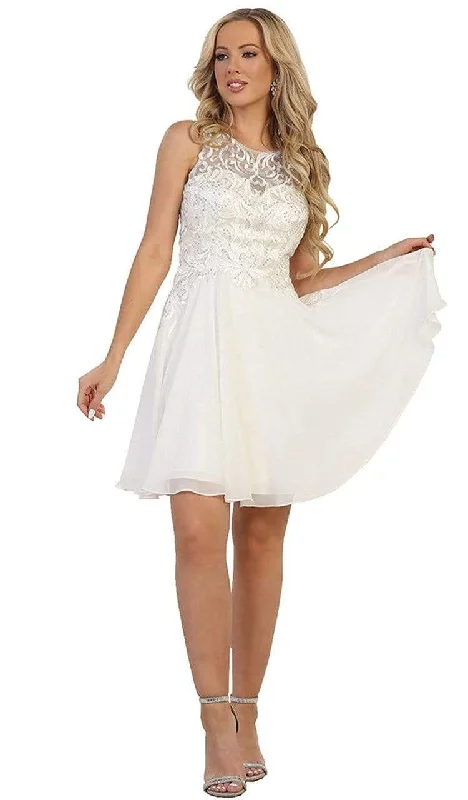 trendy party dress online -Cocktail dress with ruffled bodiceMay Queen - Beaded Illusion Jewel Cocktail Dress 1556