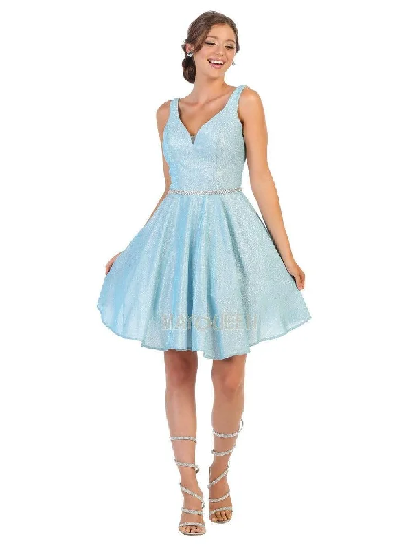 Cocktail dress with laceMay Queen - MQ1777 Sleeveless V-Neck Glitter A-Line Dress