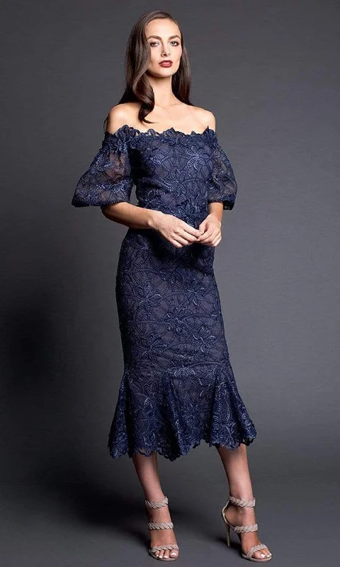 Cocktail dress with embellishmentsNicole Bakti - 661 Off-Shoulder Lace Applique Cocktail Dress