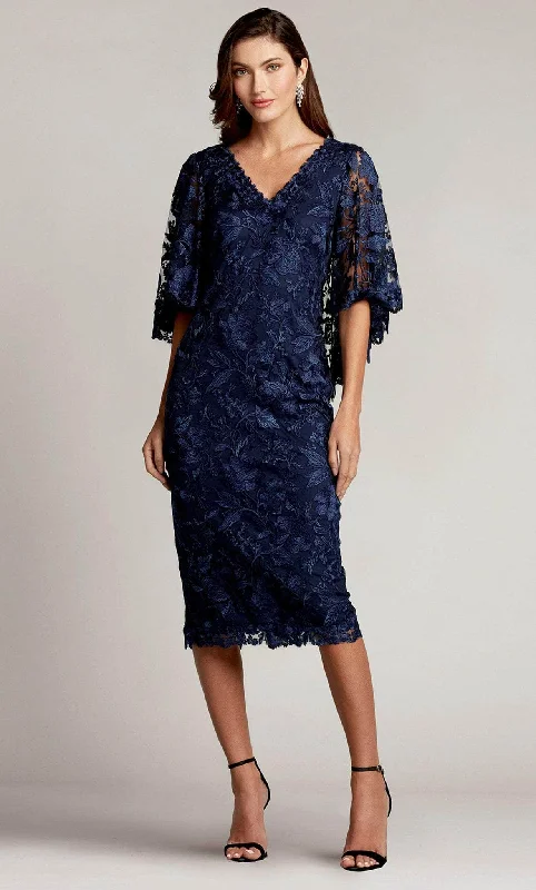 casual party dress for summer -Cocktail dress with glitter accentsTadashi Shoji BRX22077MD - Tea Length Embroidered Poncho Dress