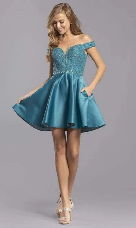 short party dress for clubbing -Blue cocktail dressTrevi Collection - S2324 Lace Sweetheart Short Dress