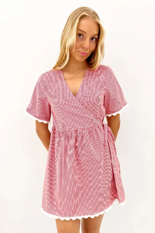 Mini Dresses for Sunset Party -Mini dress with sequin embellishmentsAva Mini Dress Red Gingham