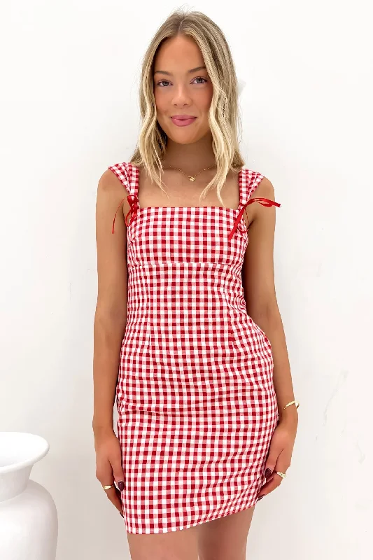 Mini Dresses for Summer Date -Mini dress with adjustable strapsAxton Mini Dress Red Gingham