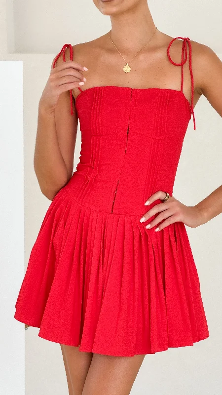 Mini Dresses in Soft Chiffon -Mini dress with ruffled hemBethi Mini Dress - Red