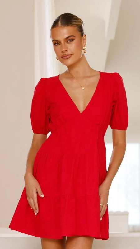 Mini Dresses for Summer Festival -Mini dress with button frontBillie Mini Dress - Red