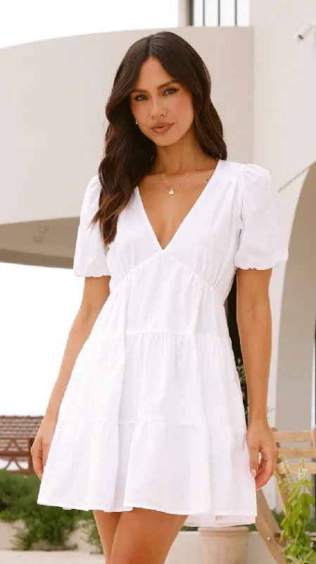 Mini Dresses for Casual Meetup -Mini dress with embroidered flowersBillie Mini Dress - White