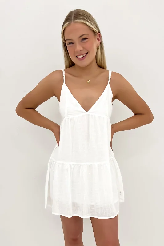 Mini Dresses in Woven Fabric -Mini dress with lace detailsClassic Tiered Mini Dress White