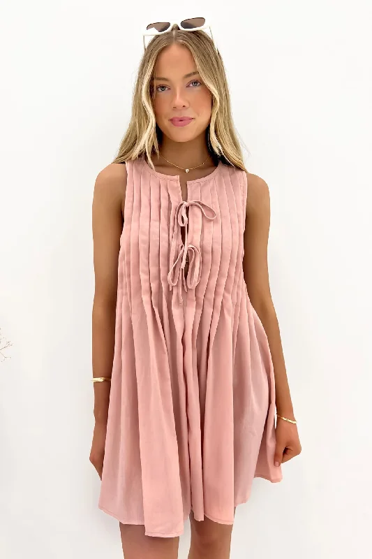 Mini Dresses with Draped Front -Mini dress with illusion necklineClydette Mini Dress Pink