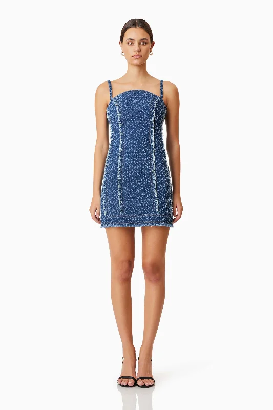 Mini Dresses for Small Date -Mini dress with metallic threadsCora Denim Mini Dress In Blue