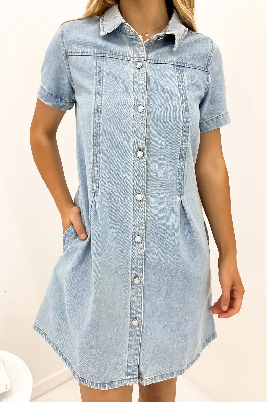 Mini Dresses for Evening Chill -Mini dress with retro styleCorbin Denim Mini Dress Light Blue