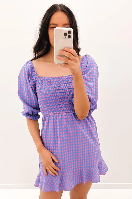 Mini Dresses with Cowl Neck -Elegant black mini dressElena Mini Dress Pink Blue Gingham