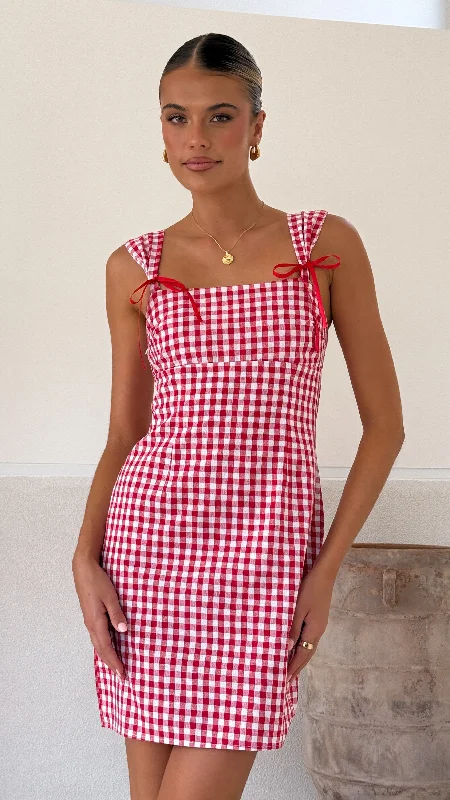 Mini Dresses for Reunion Party -Mini dress with frilly detailsElise Ribbon Mini Dress - Red Gingham