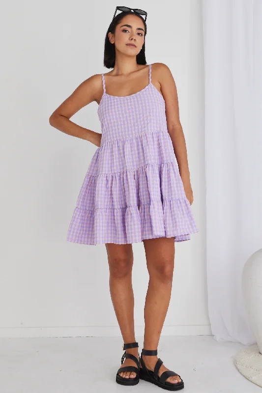 Mini Dresses for Summer Nights -Mini dress with animal motifsGarden Lilac Gingham Strappy Tiered Empire Mini Dress