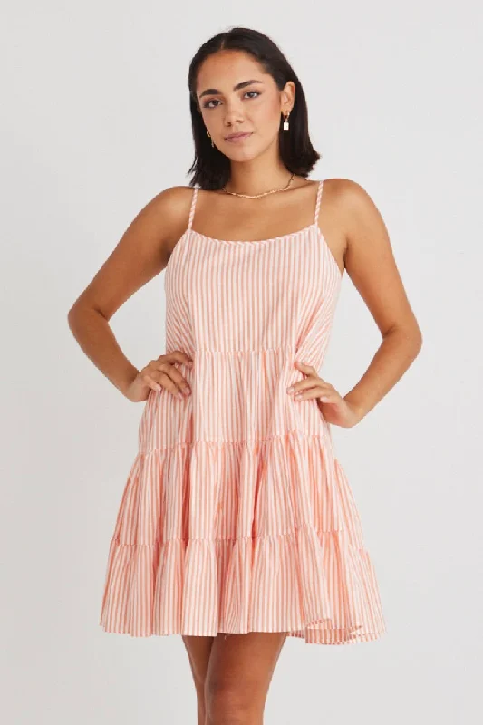 Mini Dresses in Breezy Cotton -Mini dress with metallic sheenGarden Melon Stripe Strappy Tiered Empire Mini Dress