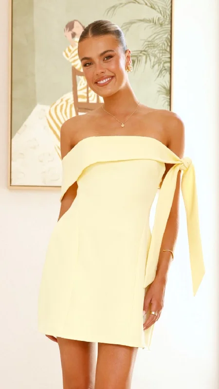 Mini Dresses with Ruffle Hemline -Mini dress with flared skirtHalen Off Shoulder Mini Dress - Lemon