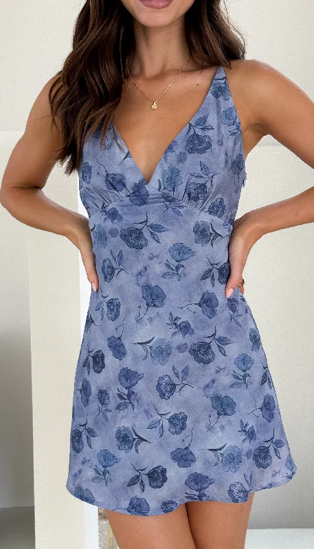 Mini Dresses with Scoop Edge -Mini dress with oversized fitHalina Mini Dress - Blue Rose