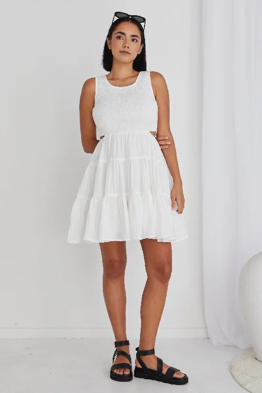 Mini Dresses for Casual Fridays -Mini dress with sporty lookHarley White Sleeveless Waist Cut Out Tiered Mini Dress