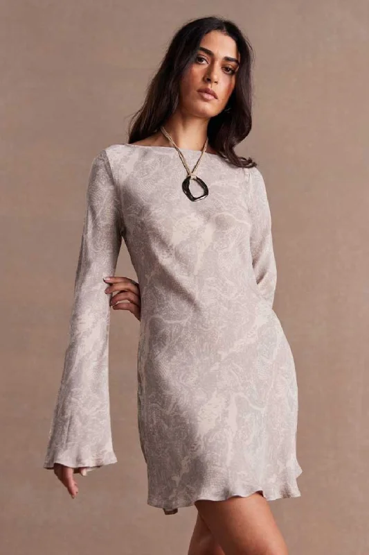 Mini Dresses in Luxe Fabric -Mini dress with crochet detailsInara Shadow Grey Bias LS Mini Dress