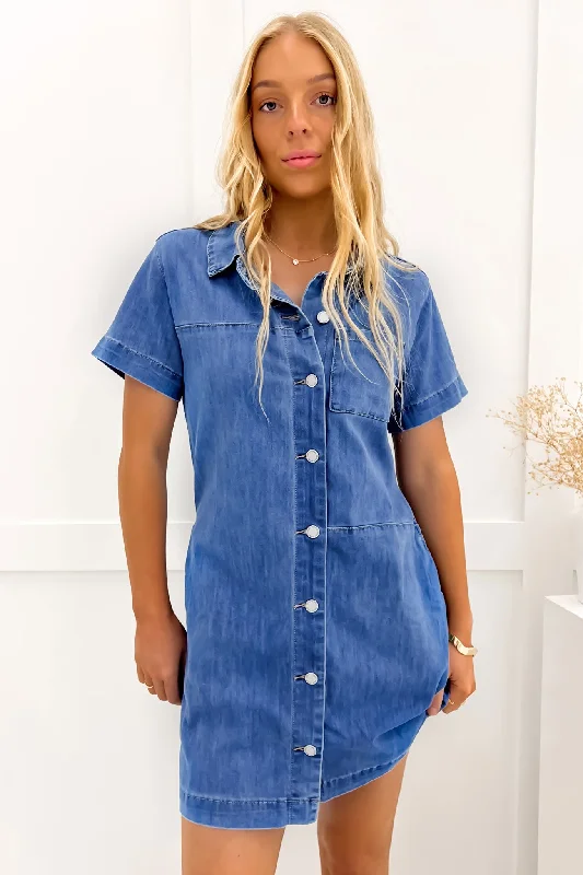 Mini Dresses for Summer Nights -Mini dress with animal motifsJoelle Denim Mini Dress Mid Blue