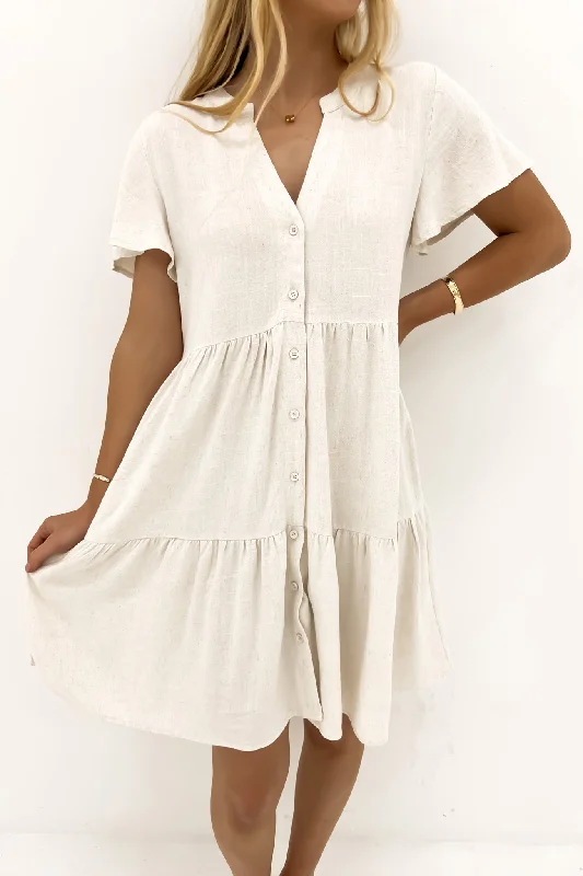 Mini Dresses with Draped Sleeves -Mini dress with elastic waistbandJonas Mini Dress Natural