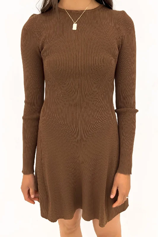 Mini Dresses in Bright Patterns -Mini dress with cold shoulderKiani Rib Knit Mini Dress Chocolate