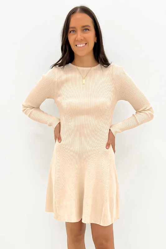 Mini Dresses for Friend Chill -Mini dress with zigzag patternKiani Rib Knit Mini Dress Cream